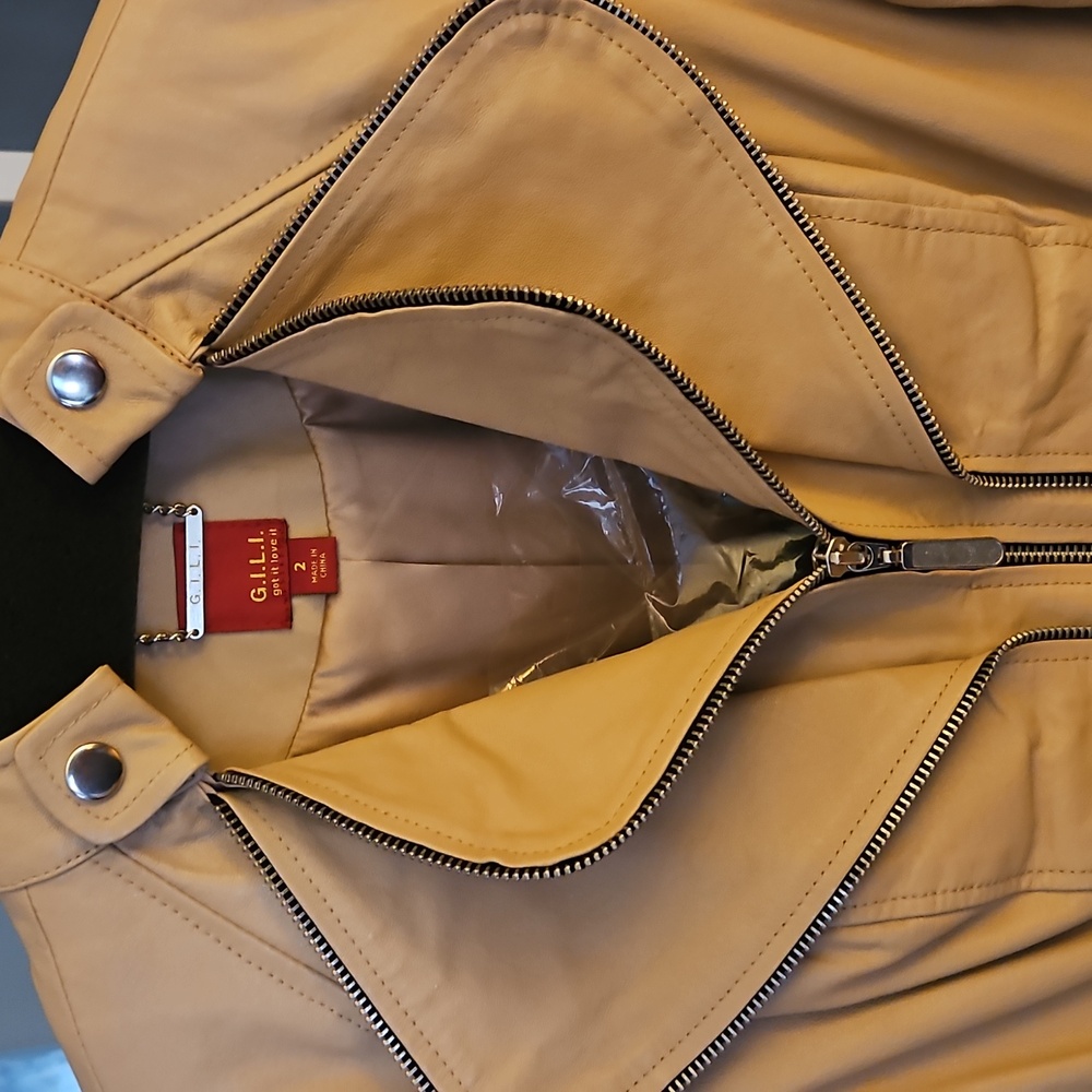 G.I.L.I. Convertable Genuine Leather Jacket Size 2 NWOT Blush/Tan (Fawn). - Picture 5 of 8
